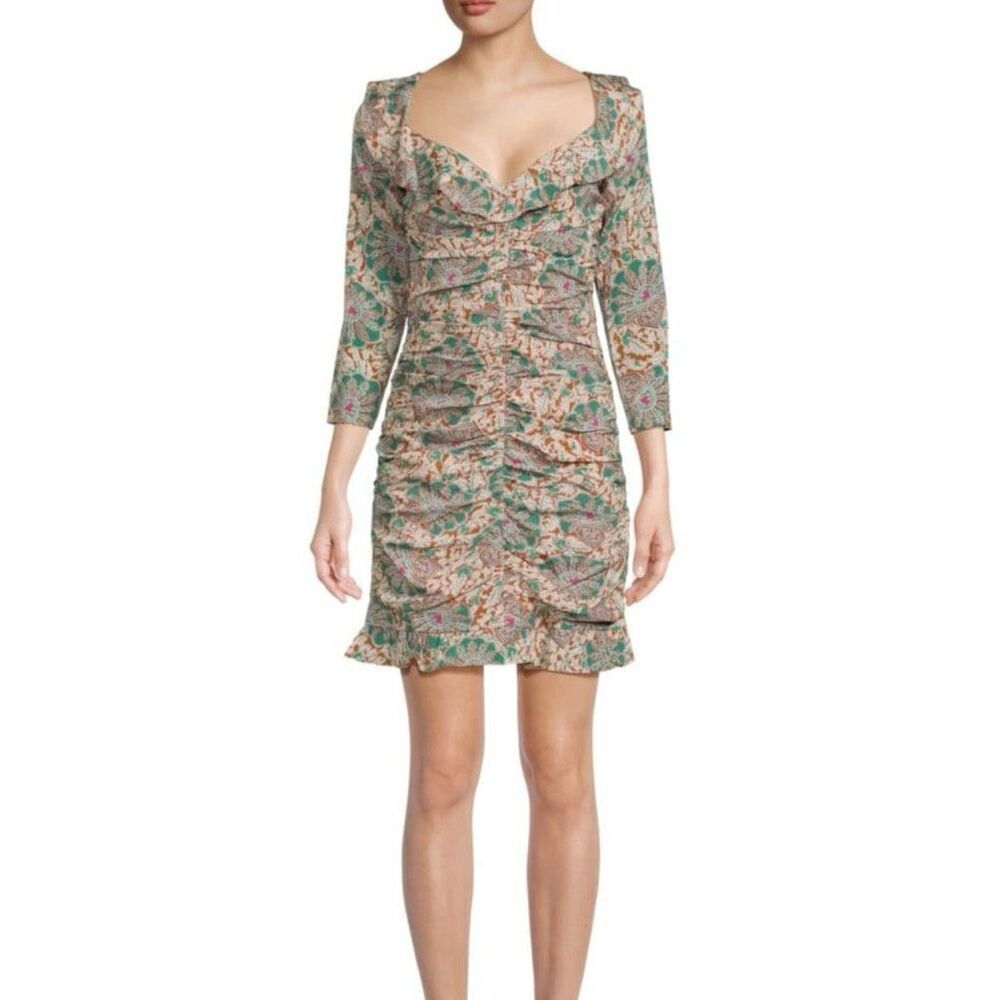 NWT Veronica Beard Lozano print ruched silk blend mini dress Size 2